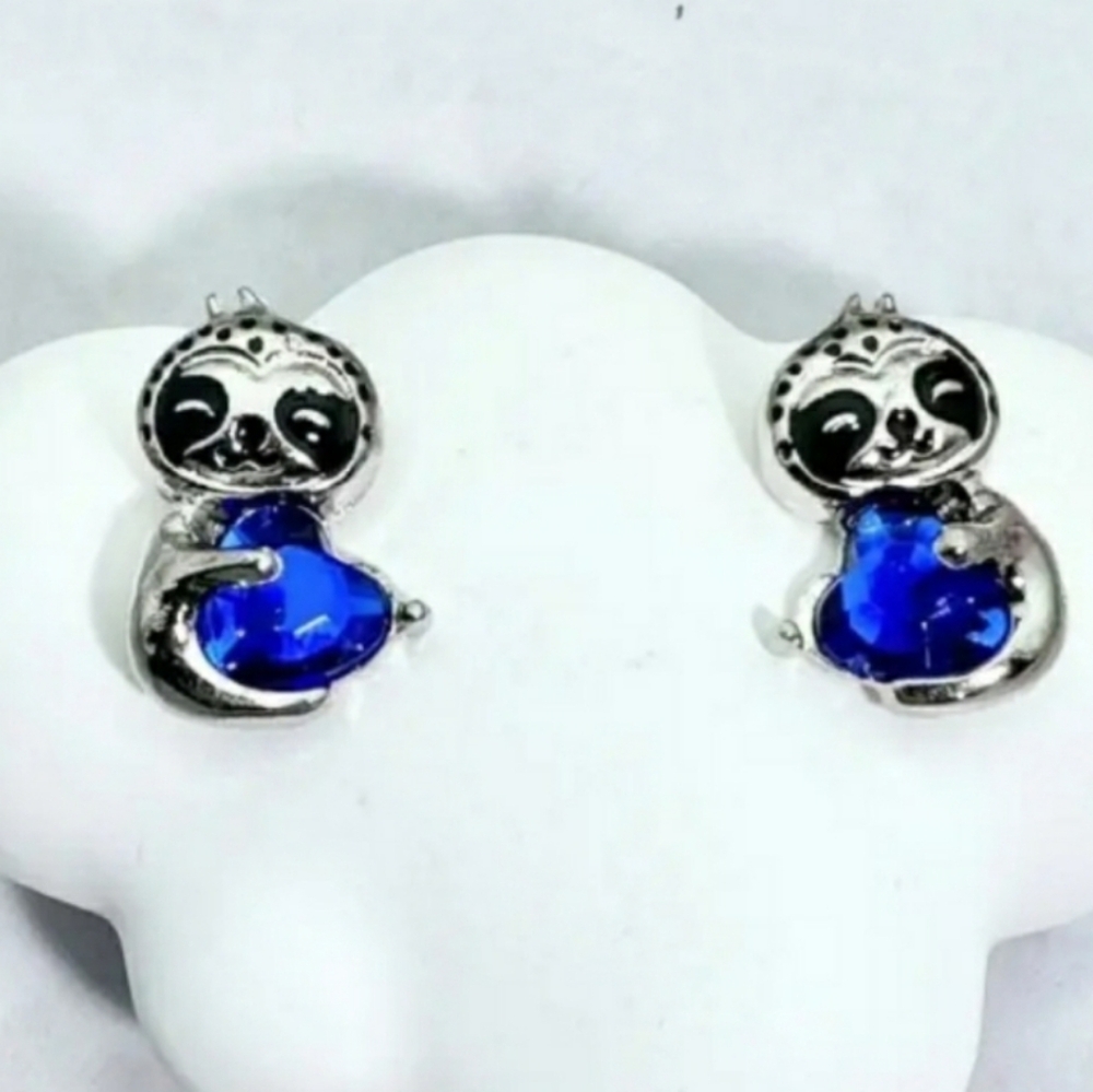 Blue Heart Sloth Stud Earrings